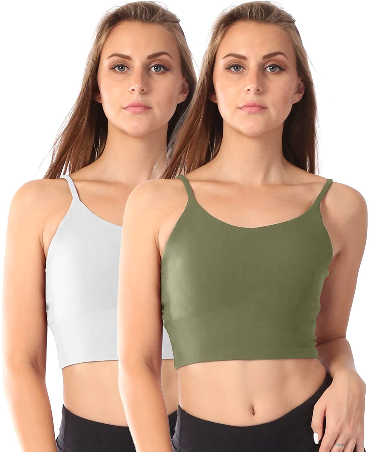 Price:$29.99 2 Pack Women's Spaghetti Strap Longline Crop Sports Bra Yoga Camisole Support Active Gift Set M Size at Amazon Women’s Clothing store