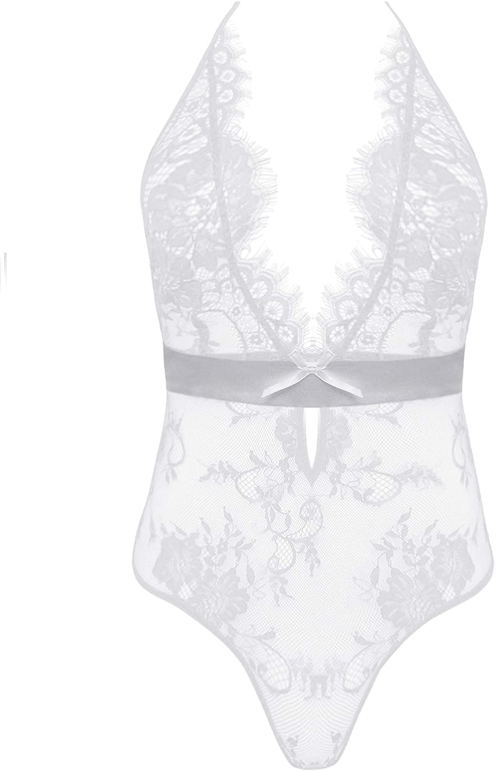 Price:$16.99 Womens Halter Eyelash Lace Teddy Lingerie Open Butt Bodysuit at Amazon Women’s Clothing store