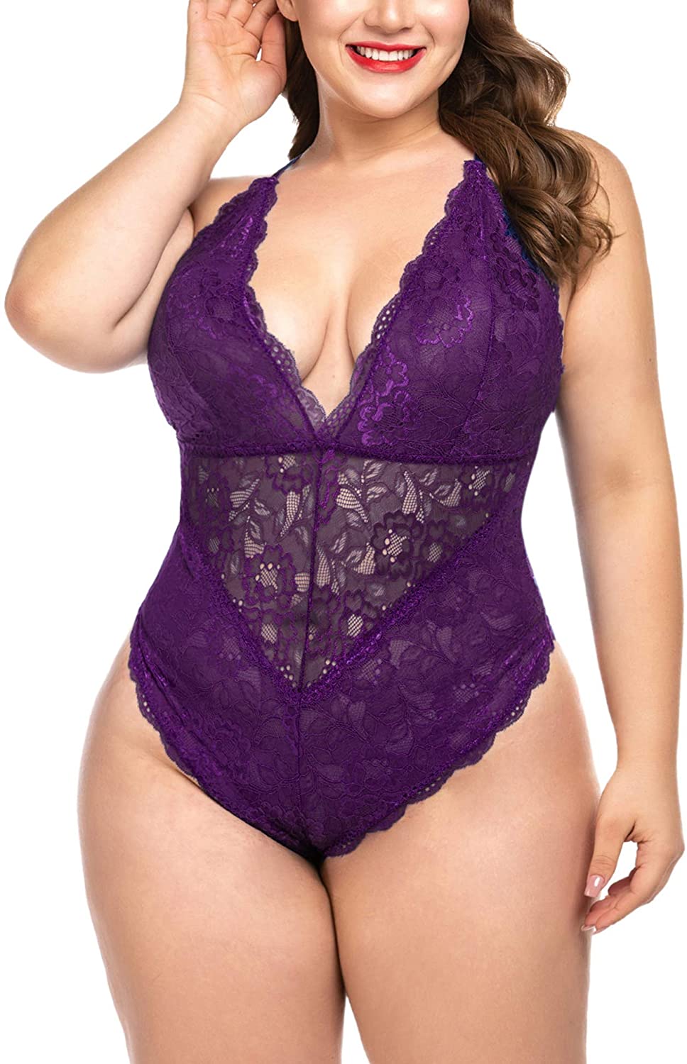 Price:$13.99 Lingerie for Women Plus Size Lace Teddy Lingerie Bodysuit One Piece Babydoll at Amazon Women’s Clothing store