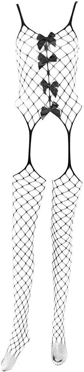 Price:$19.00 Sexy Black Fence Net Crotchless Bodystockings with Bows, See Through Lingerie Bodystockings for Women, Black, One Size : Clothing, Shoes & Jewelry