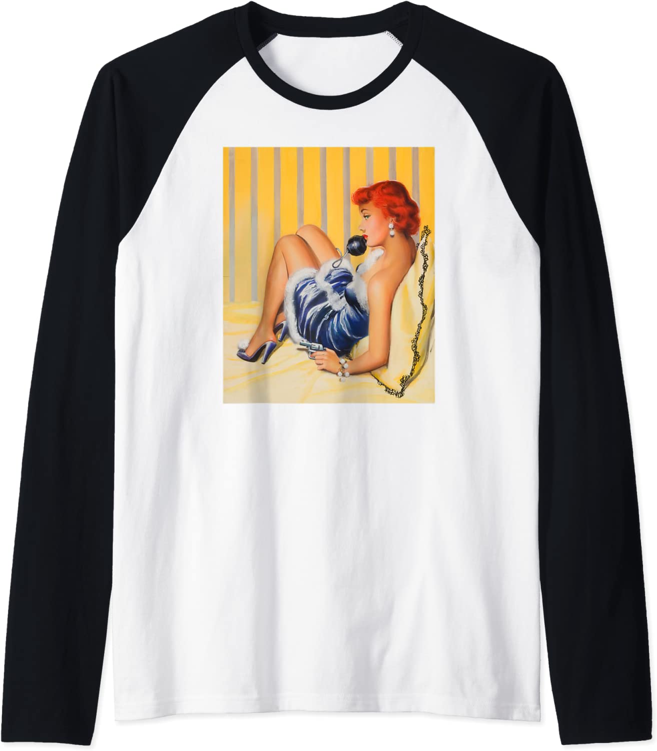 Price:$23.99 Up Hot Girl Redhead Ginger in Heels-Vintage Pinup Girl Raglan Baseball Tee : Clothing, Shoes & Jewelry