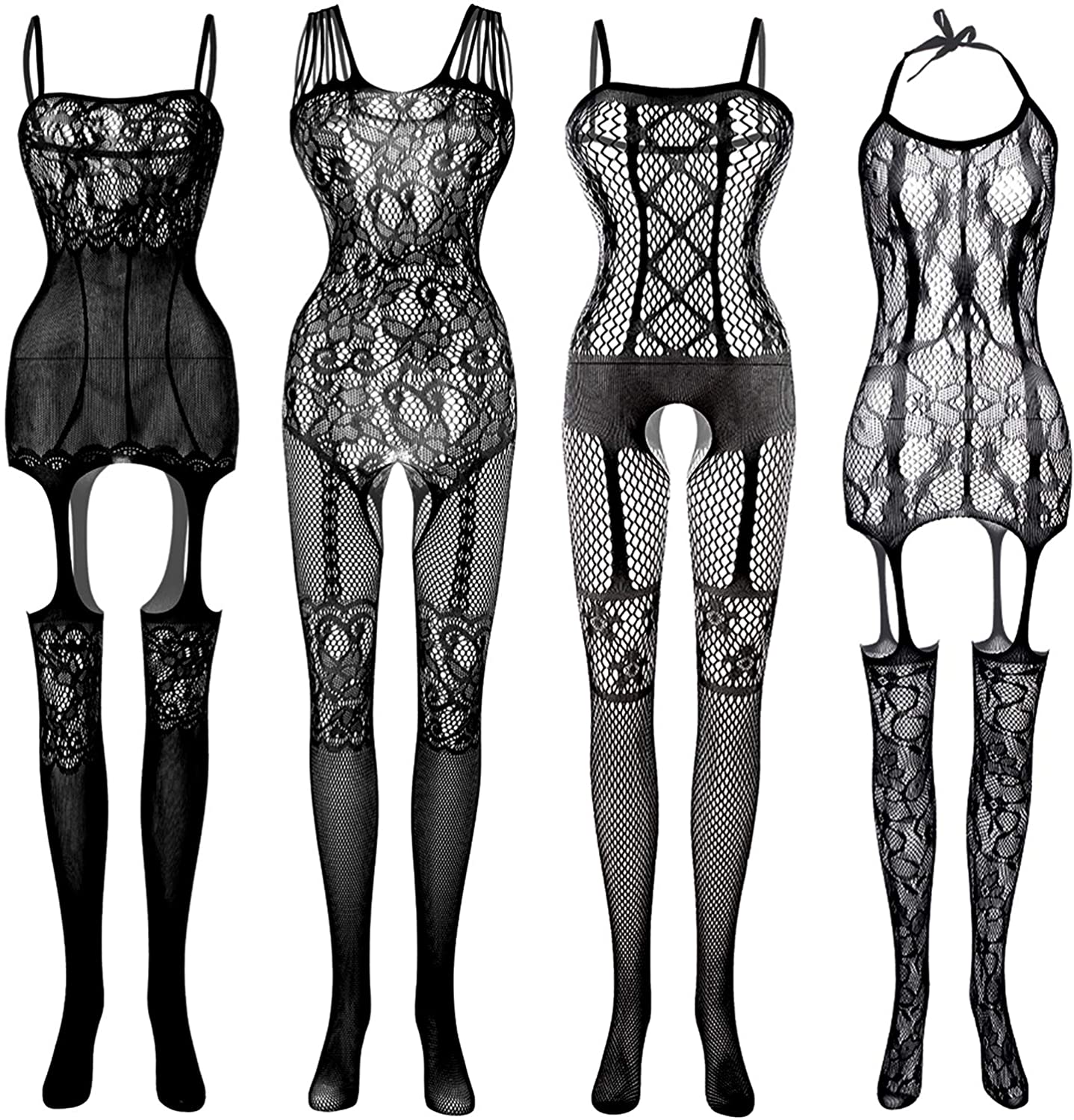Price:$12.99 4 Set Women Stockings Lingerie Lace Fishnet Bodysuits for Lingerie Party Date Wearing: Clothing, Shoes & Jewelry