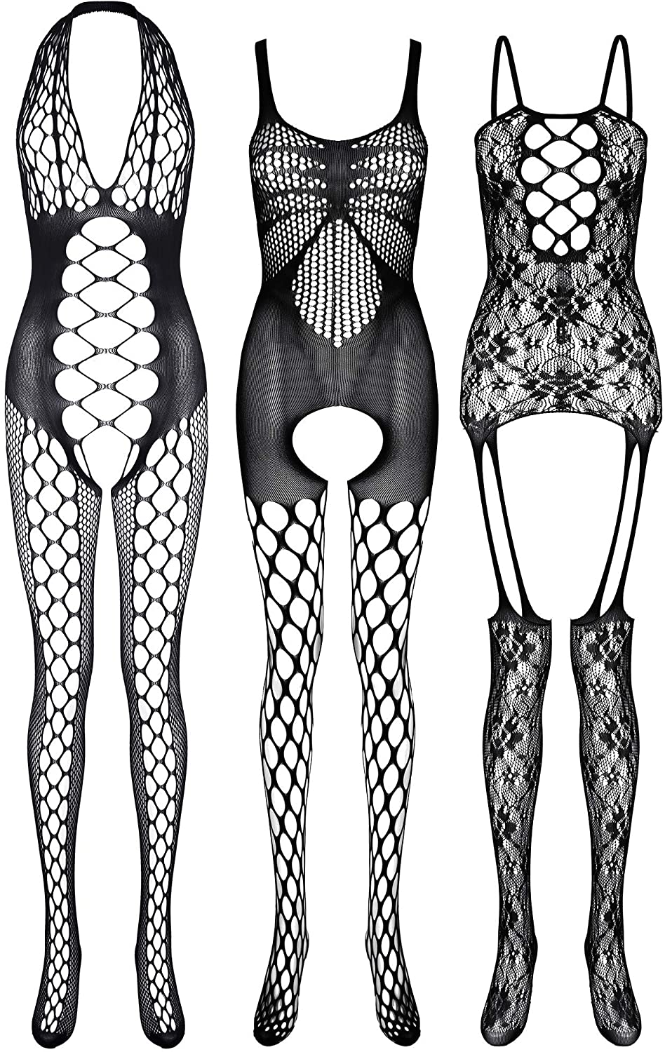 Price:$12.99 3 Pieces Lace Mesh Lingerie Stockings Fishnet Bodysuits Nightwear Lingerie for Women Girls (Color 5): Clothing, Shoes & Jewelry