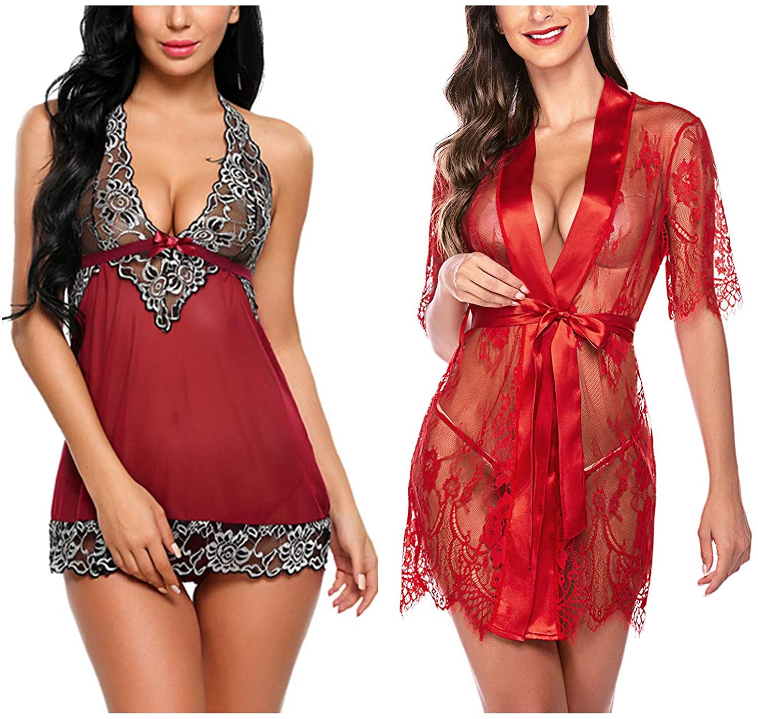 Price:$30.88 Babydoll Lingerie(Dark Red,XX-Large) and Kimono Robe(Red,XX-Large) at Amazon Women’s Clothing store