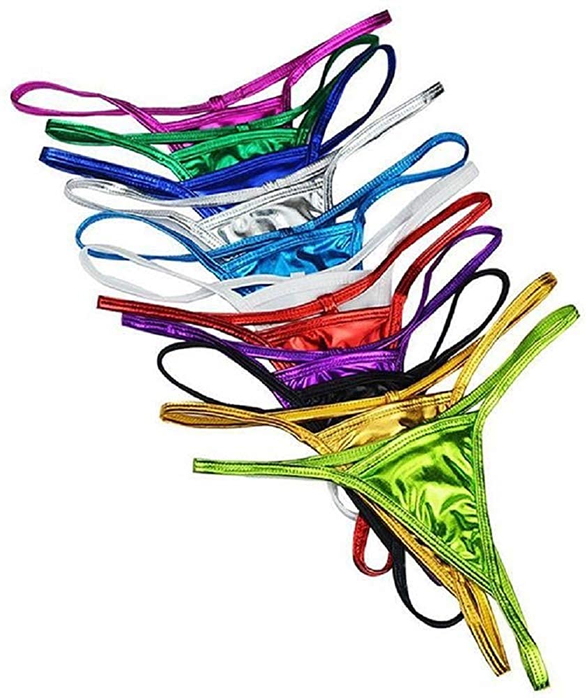 Price:$10.99 Sexy Micro Mini Thong Metallic G String Shiny Underwear Erotic Lingerie 7 Pack in Blue, Gold, Rose Red, Purple, Black,Silver & Red: Clothing, Shoes & Jewelry