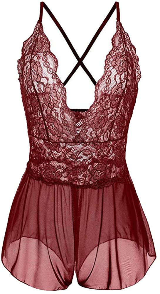 Price:$13.99 Women Sexy Lingerie Deep V Teddy One Piece Flowered Lace Babydoll Underwear See Through Naughty Nightwear For Women at Amazon Women’s Clothing store