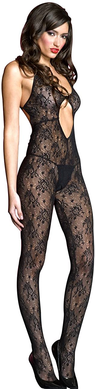 Price:$14.68 Legs Women's Lace Halter Keyhole Front Crotchless Bodystocking, Black, One Size: Clothing, Shoes & Jewelry