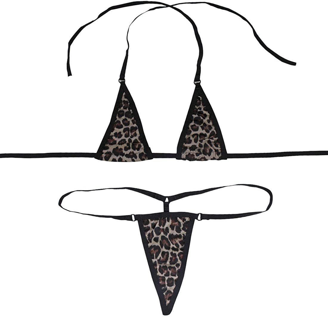 Price:$8.55 Sexy Women's 2 Pcs Micro Thongs Bikini Set Halterneck Bra Top G-String Swimwear Swimsuit Leopard One Size: Clothing, Shoes & Jewelry