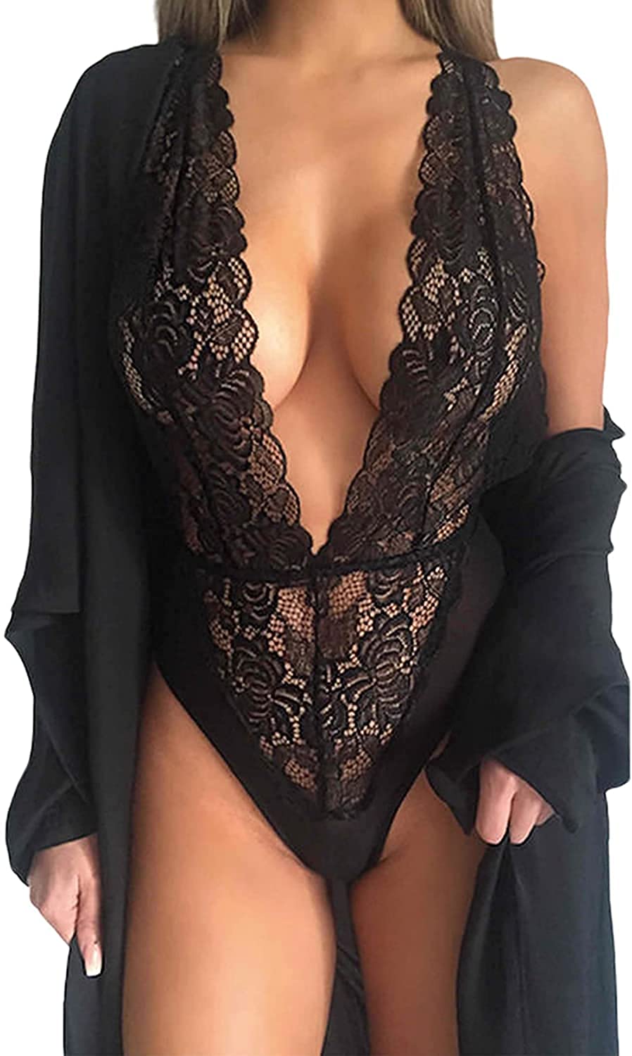 Price:$5.99 Women's One Piece Floral Sheer Lace Halter Bodysuit Backless Lingerie | Amazon.com