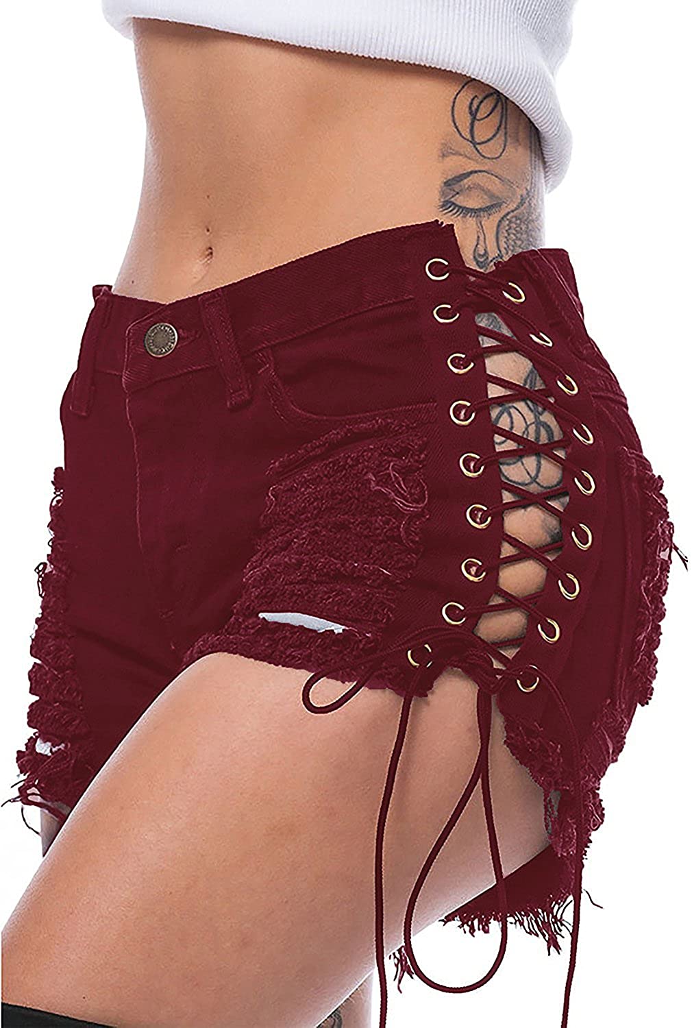 Price:$20.88 Womens Ripped Hole Bandage Pants Denim Shorts at Amazon Women’s Clothing store