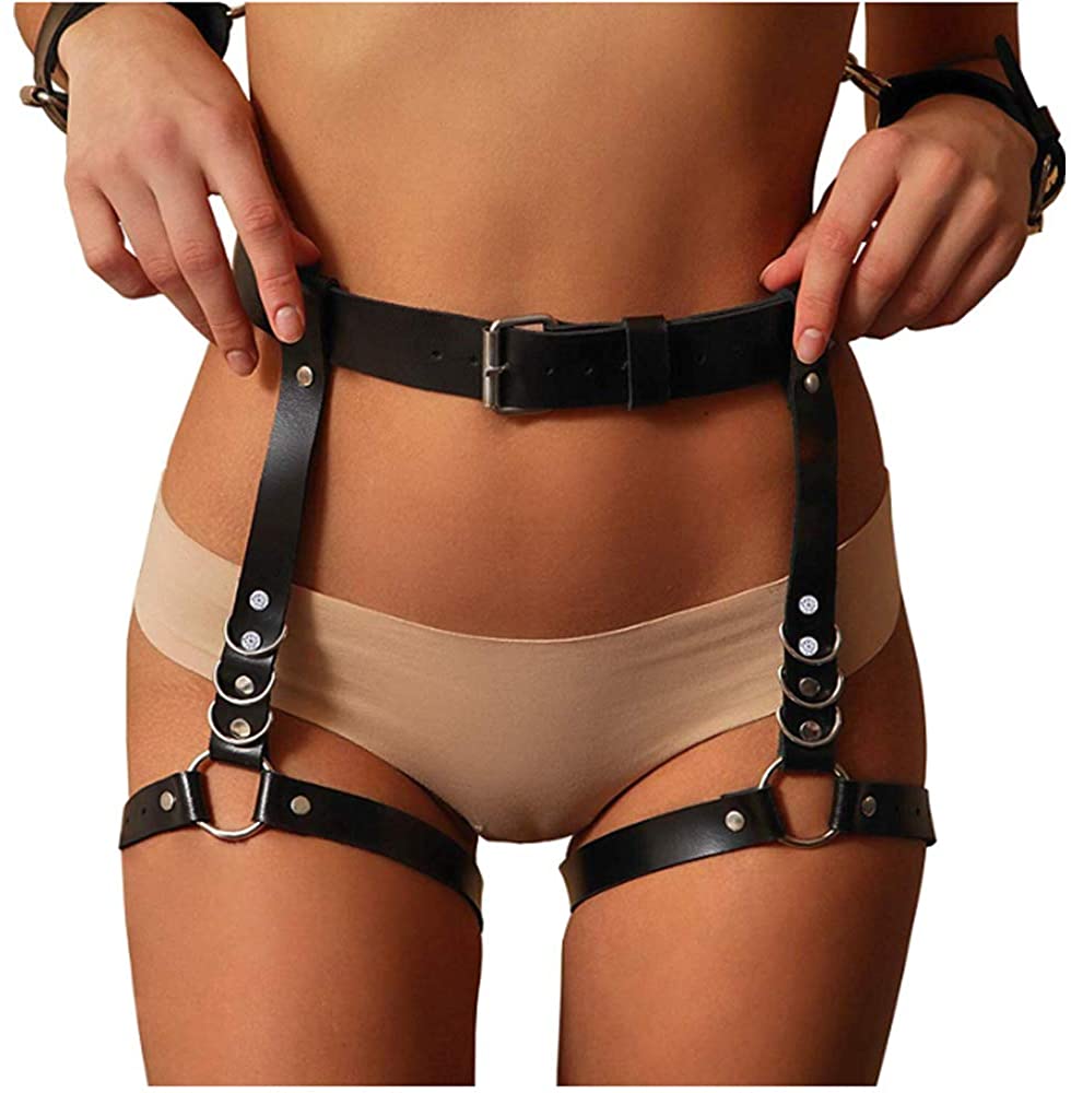 Price:$12.37 Sexy Punk Leather Harness Garter Belt Adjustable Waist Leg Cincher Cage Belt : Clothing, Shoes & Jewelry