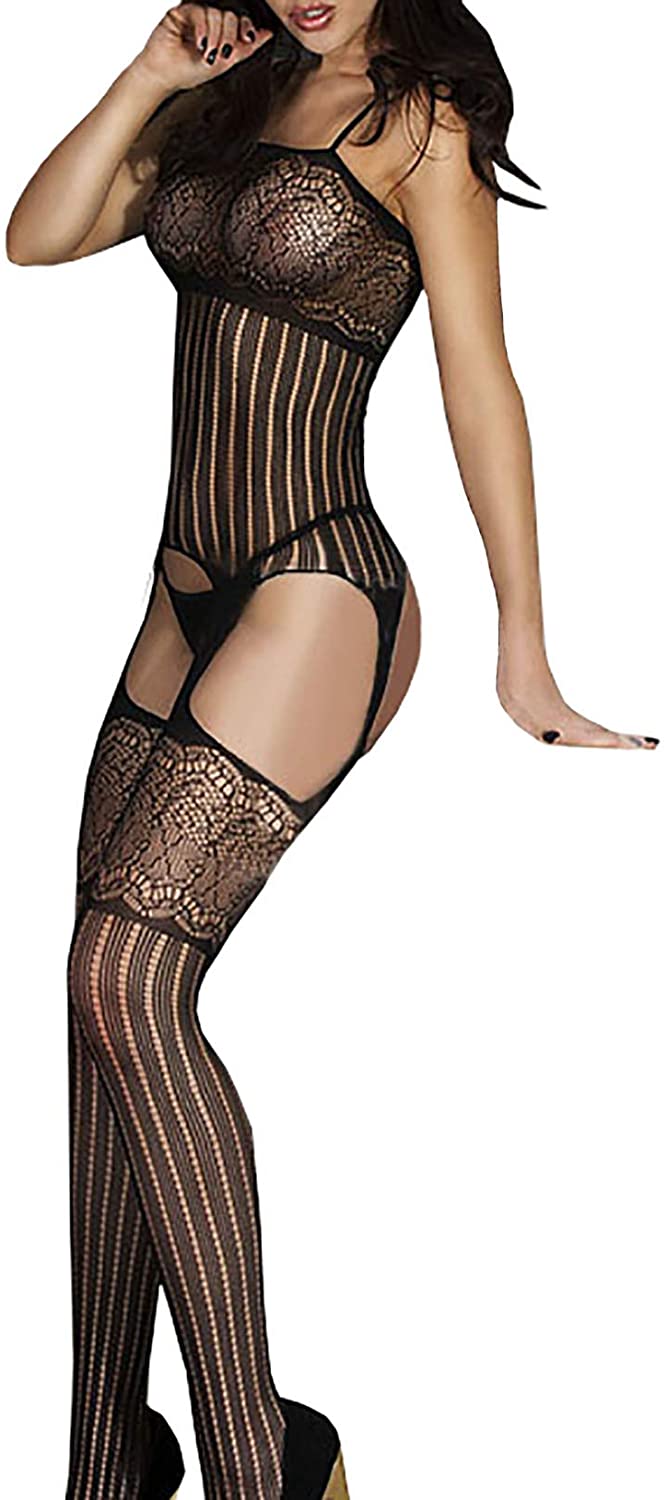 Price:$10.98 Women's Halter Garter Dress Bodystockings, Sexy Chemise Babydoll Bodysuit Black: Clothing, Shoes & Jewelry