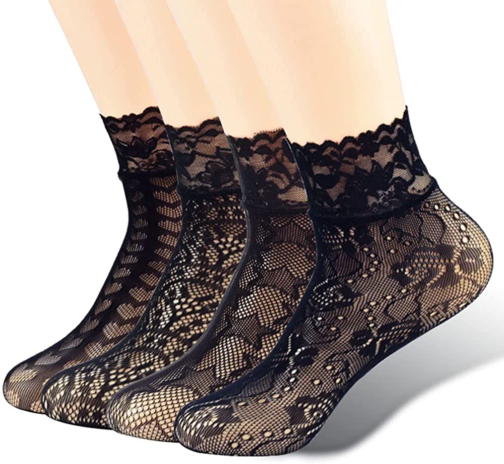 Price:$12.99 Women's 4 Pair White Ultra-thin Dress Lace Fishnet Sheer Ankle Socks, 4 Pair Black : Clothing, Shoes & Jewelry