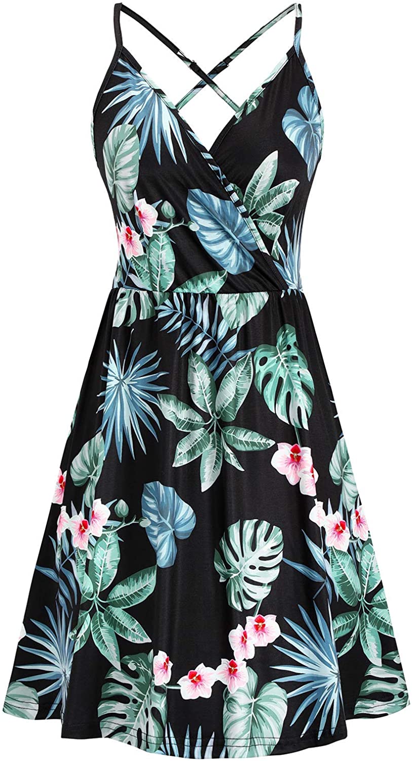 Price:$20.98 Women's Sundress V Neck Floral Spaghetti Strap Summer Casual Backless Swing Dress with Pocket : Clothing, Shoes & Jewelry