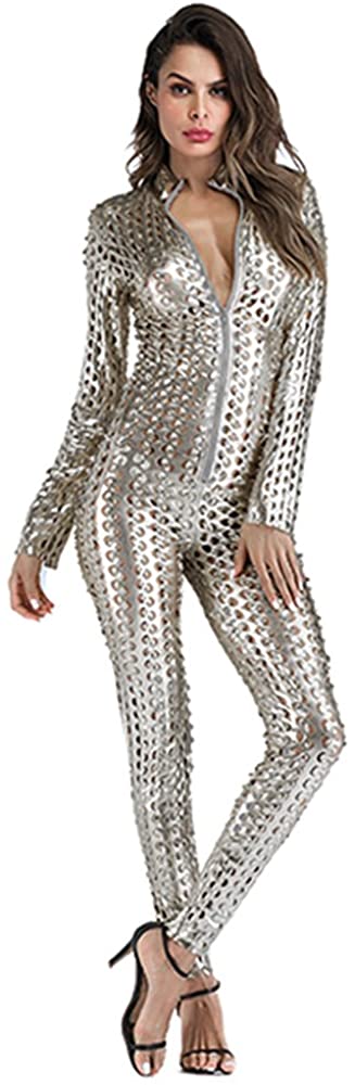 Price:$25.99 Pretty Womens Jumpsuit Catsuit Romper Metallic Bodysuit Sexy Clubwear Stripper Leather Lingerie: Clothing, Shoes & Jewelry