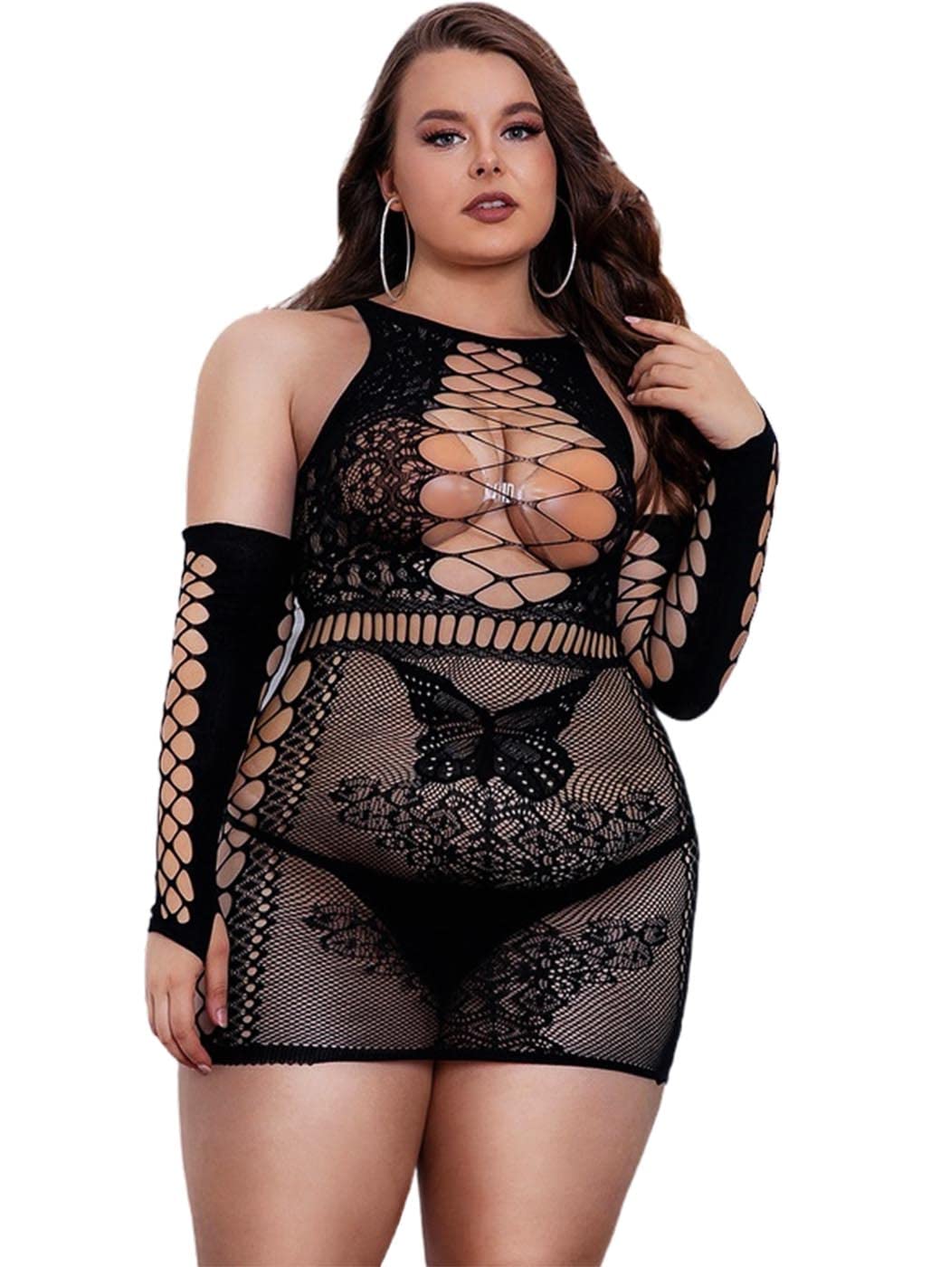 Price:$8.66 Sexy Lingerie Teddy Bodysuit Fishnet Lingerie Sets Women's Outfit Babydoll Mesh Hole Chemise With Gloves Lace Stockings Sleepwear (Black) : Clothing, Shoes & Jewelry