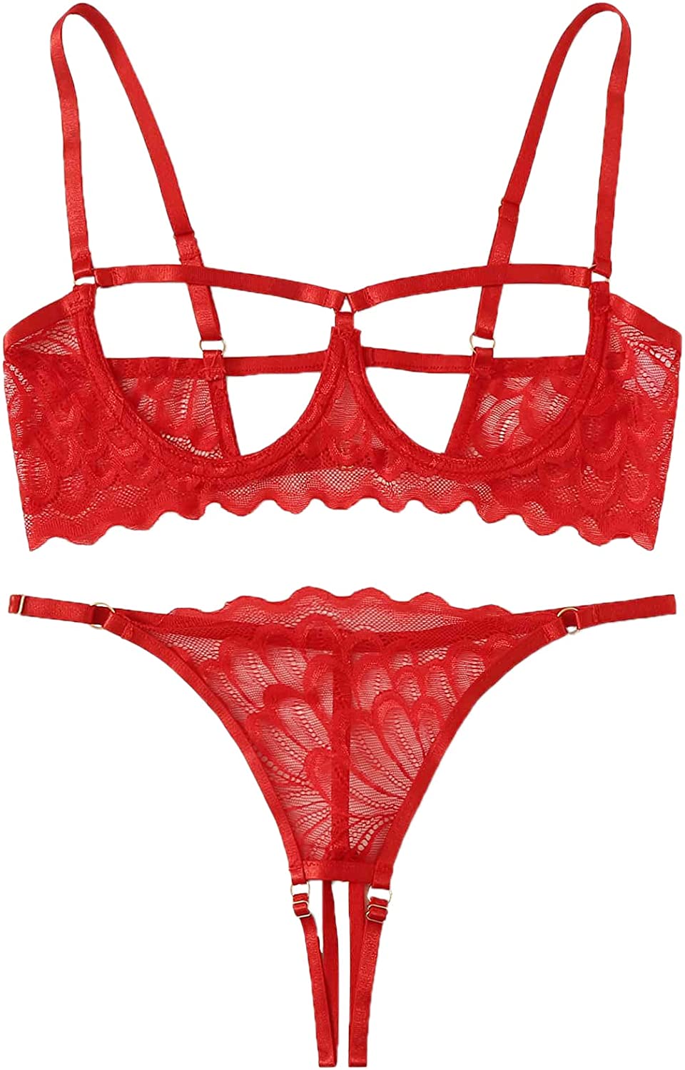 Price:$13.99 Women's 2 Piece Lingerie Set Sheer Lace Underwire Bralette Bra and Shorts: Clothing, Shoes & Jewelry