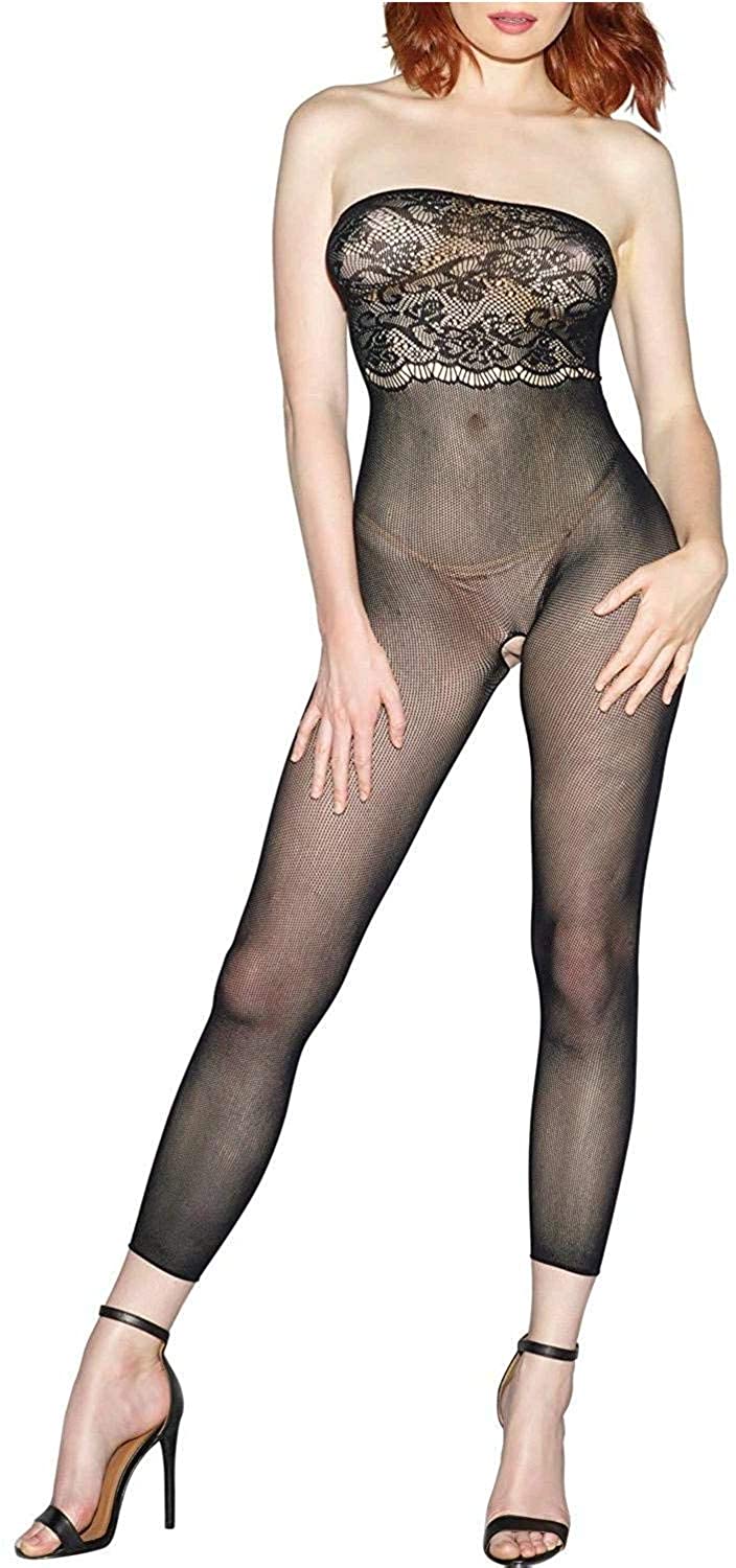 Price:$9.05 Women's Multi-Way 2-In1 Sheer Body Stocking with Scalloped Lace, Black, One Size: Clothing, Shoes & Jewelry