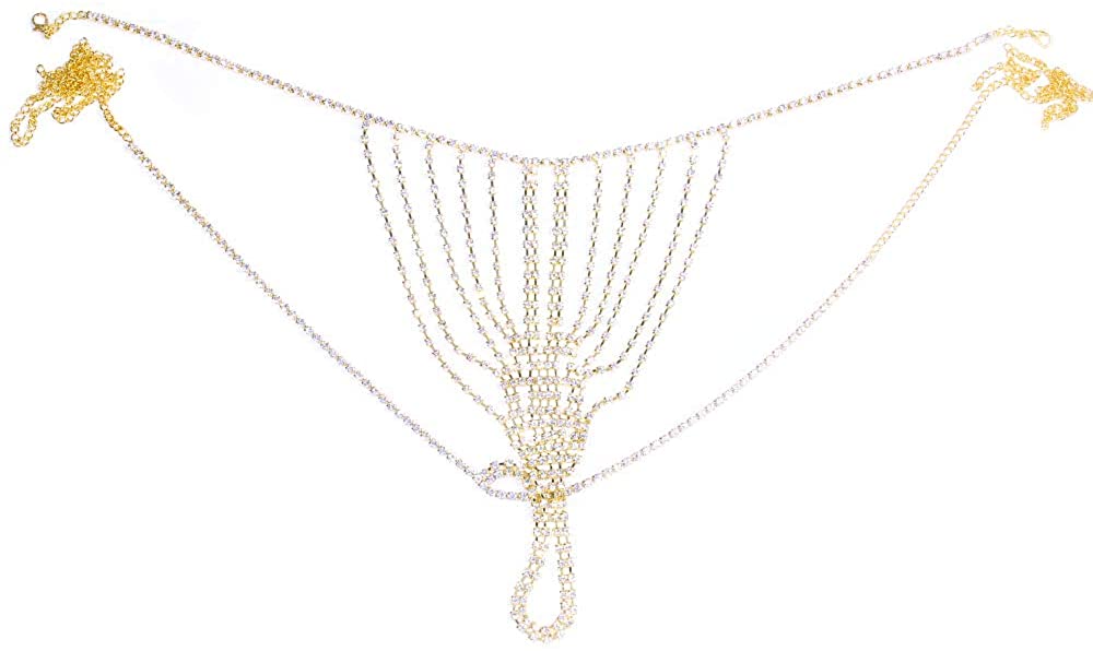 Price:$13.99 Crystal Body Chain Jewelry for Women Sexy Panties Rhinestone G String Thong Crystal Lingerie Belly Chain Waist Underwear (Classic - Gold) : Clothing, Shoes & Jewelry