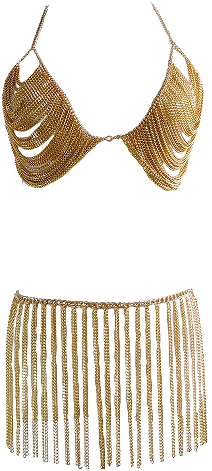 Price:$29.99 Jennie Exaggerated Tassel Fashion Show Body Chain Waist Chain Nightclub Bikini Bra Chain (Gold Colour) : Clothing, Shoes & Jewelry