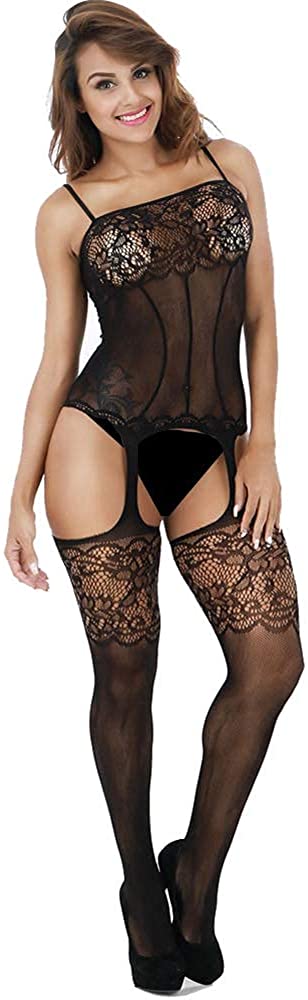 Price:$9.99 Lingerie Bodystockings Women Stretch Fishnet Clothes Underwear Babydoll Bodysuits (C_Black, Free Size): Clothing, Shoes & Jewelry