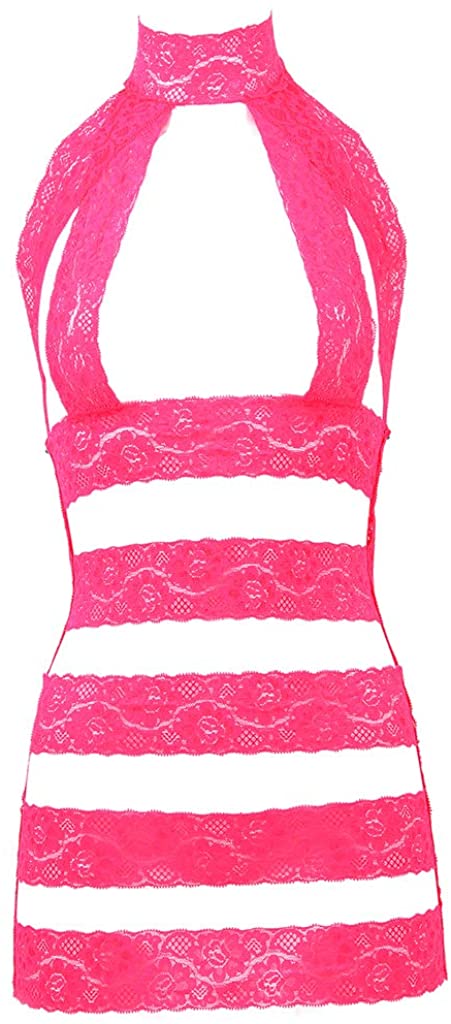 Price:$7.99 Plus Size Lingerie Elastic Bandage Halter Deep V Bodysuit Babydoll Nightwear Pink at Amazon Women’s Clothing store