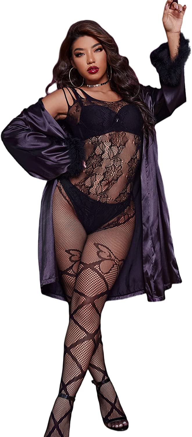 Price:$14.99 Women's Plus Size Sexy Floral Fishnet Bodystocking Without Lingerie Set Black One Size: Clothing, Shoes & Jewelry