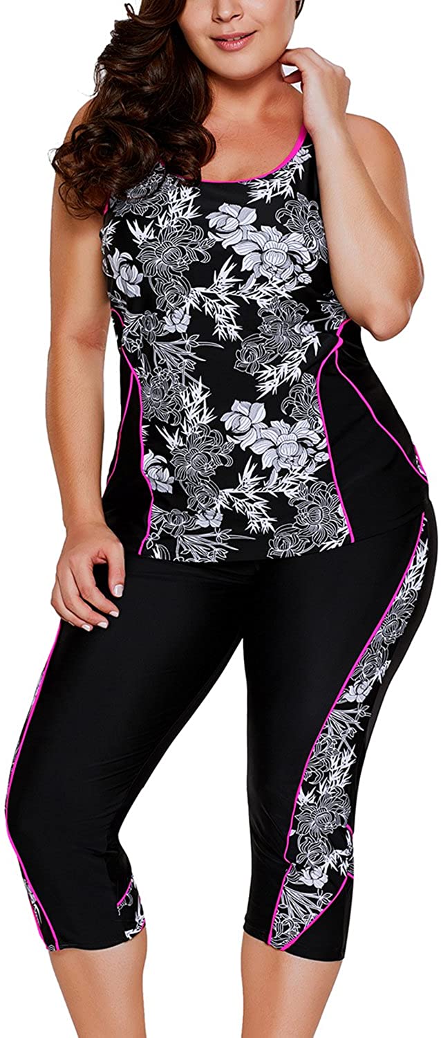 Price:$26.88 Womens Floral Printed Racerback Padded Cami Tankini Top Set Swimsuits with Swim Capris at Amazon Women’s Clothing store