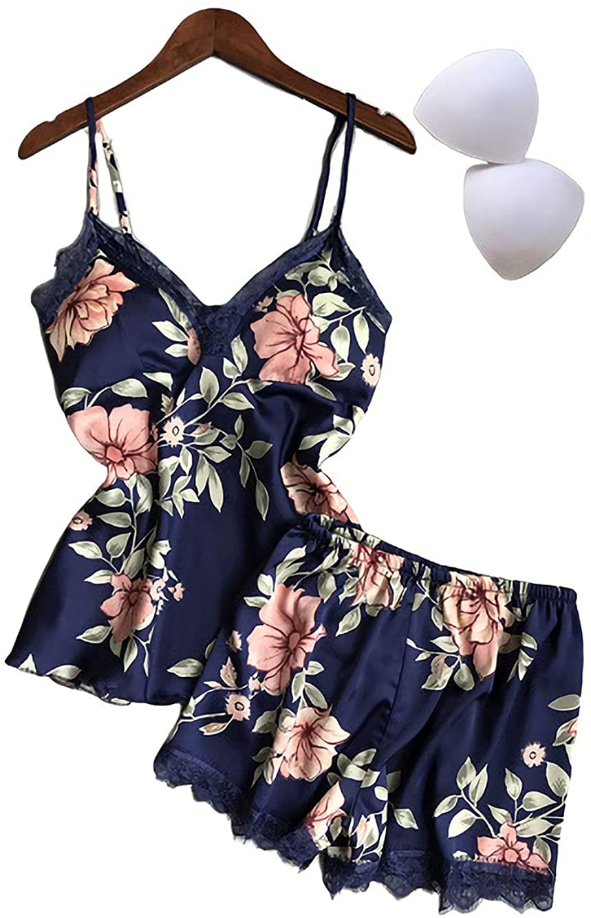 Price:$14.00 Women's 2pcs Silk Satin Pajamas Sets Lace Cami Top Shorts Nightgown Sexy Sleepwear Backless Nightie with Chest Pads : Clothing, Shoes & Jewelry