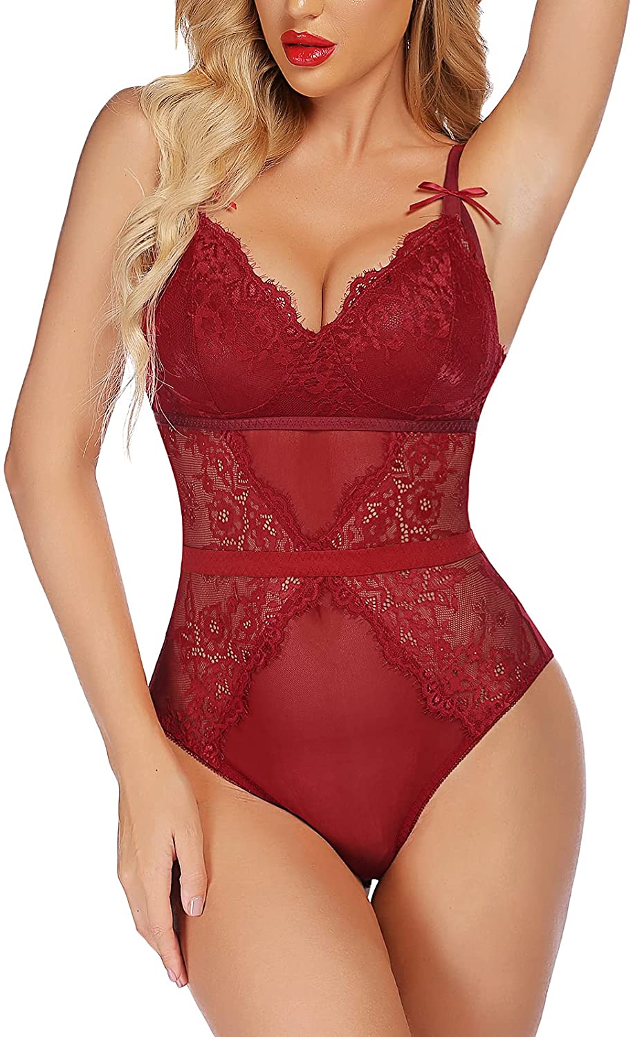 Price:$18.39 Womens Teddy Lingerie Sexy Lace Bodysuit Snap Crotch One Piece Babydoll at Amazon Women’s Clothing store