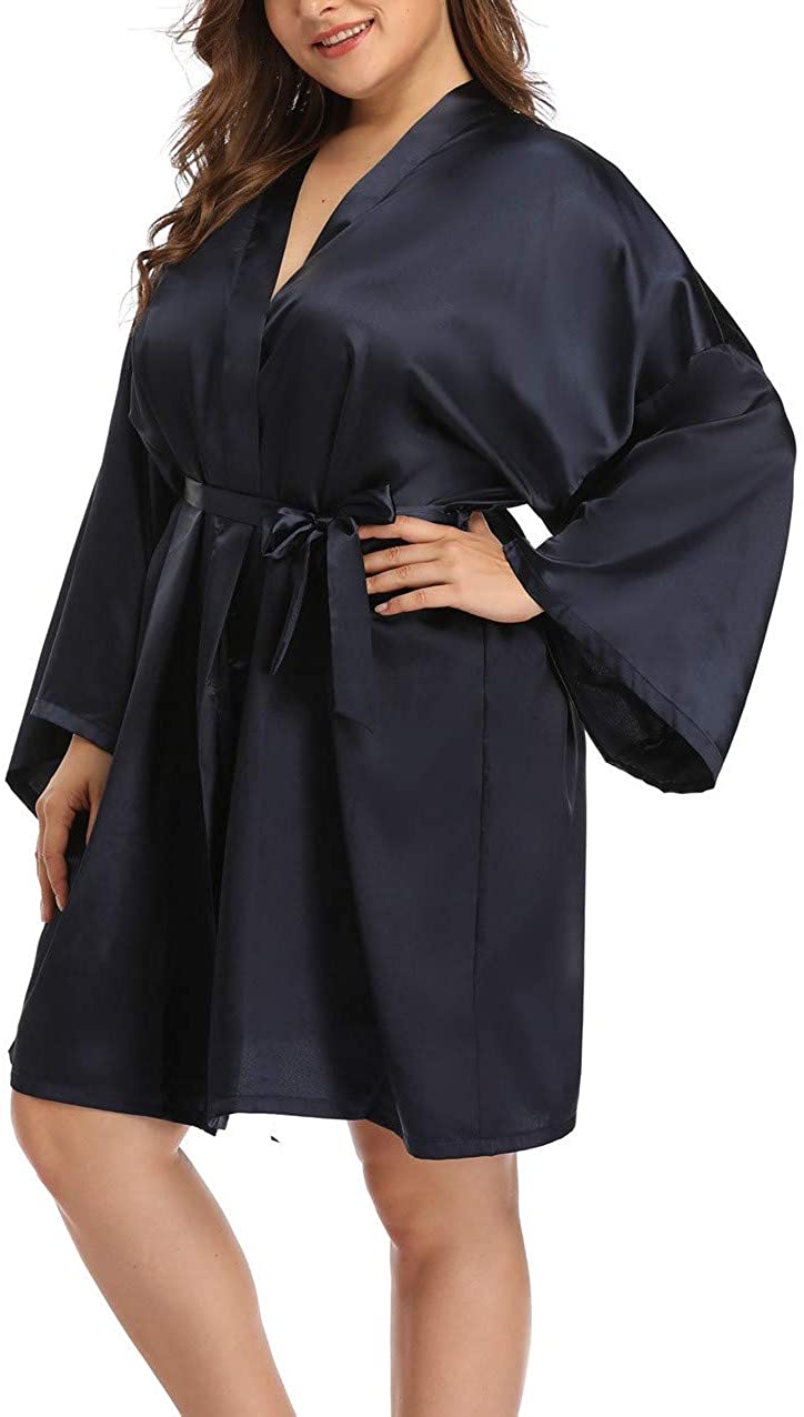 Price:$14.99 Plus Size Silky Robes Pure Color Short Satin Bathrobes for Wedding at Amazon Women’s Clothing store