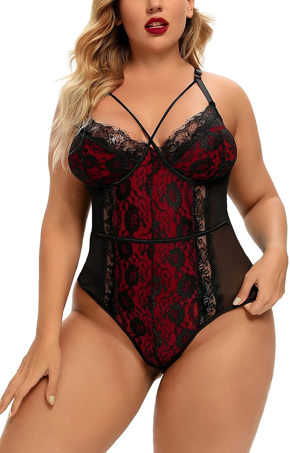 Price:$16.88 Size Lingerie for Women Sexy Eyelash Lace Bodysuit Naughty Mesh One Piece Teddy Outfits: Clothing, Shoes & Jewelry