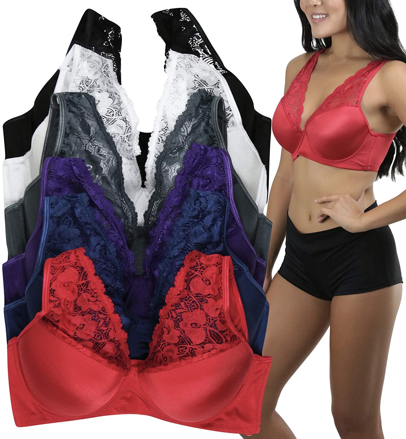 Price:$14.95 Women's Pack of 6 Padded Bras with Front Lace Detail at Amazon Women’s Clothing store