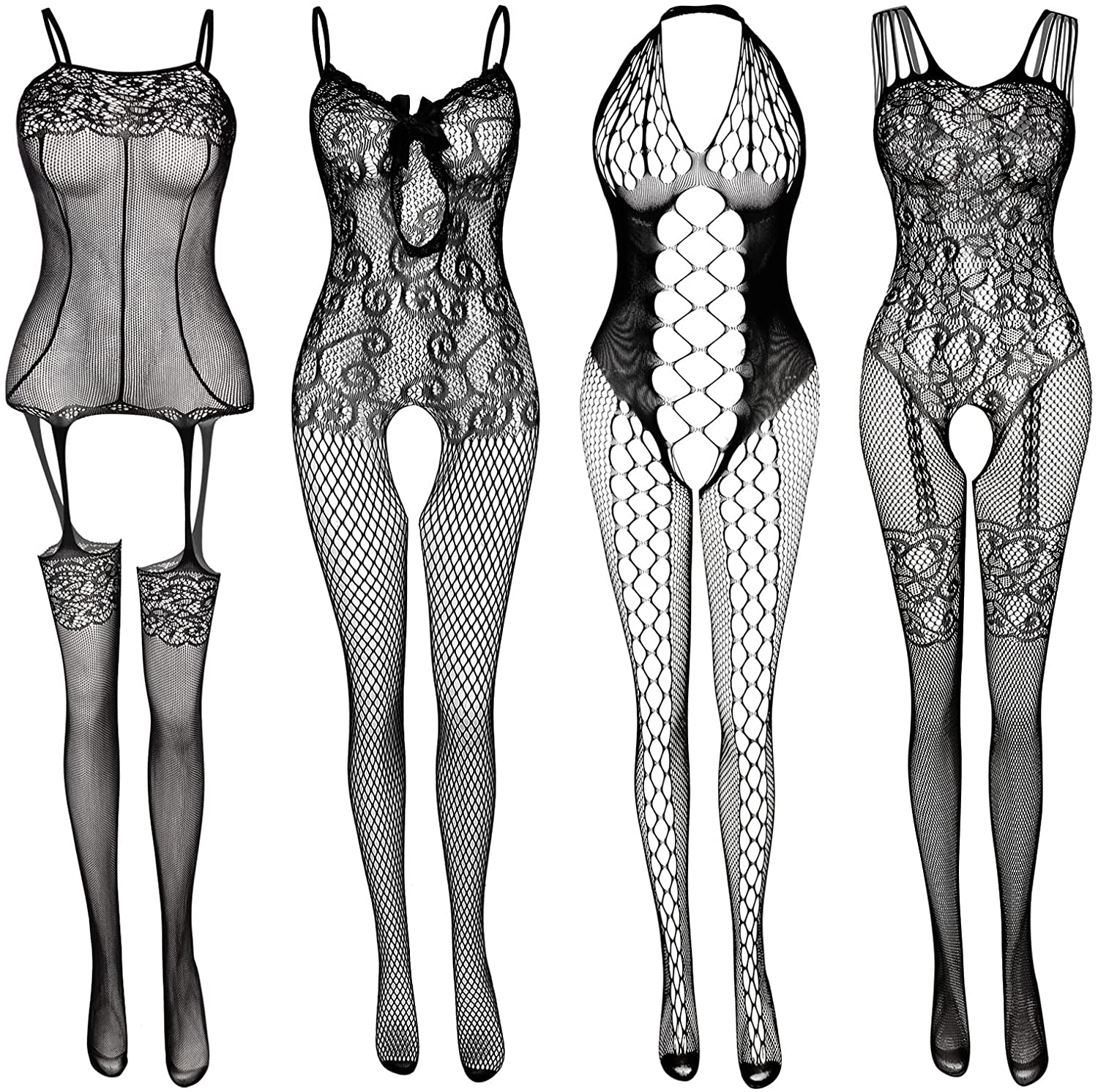 Price:$16.99 Lingerie for Women 4 Pack Lace Stockings Bodysuits for Romantic Date Wearing: Clothing, Shoes & Jewelry