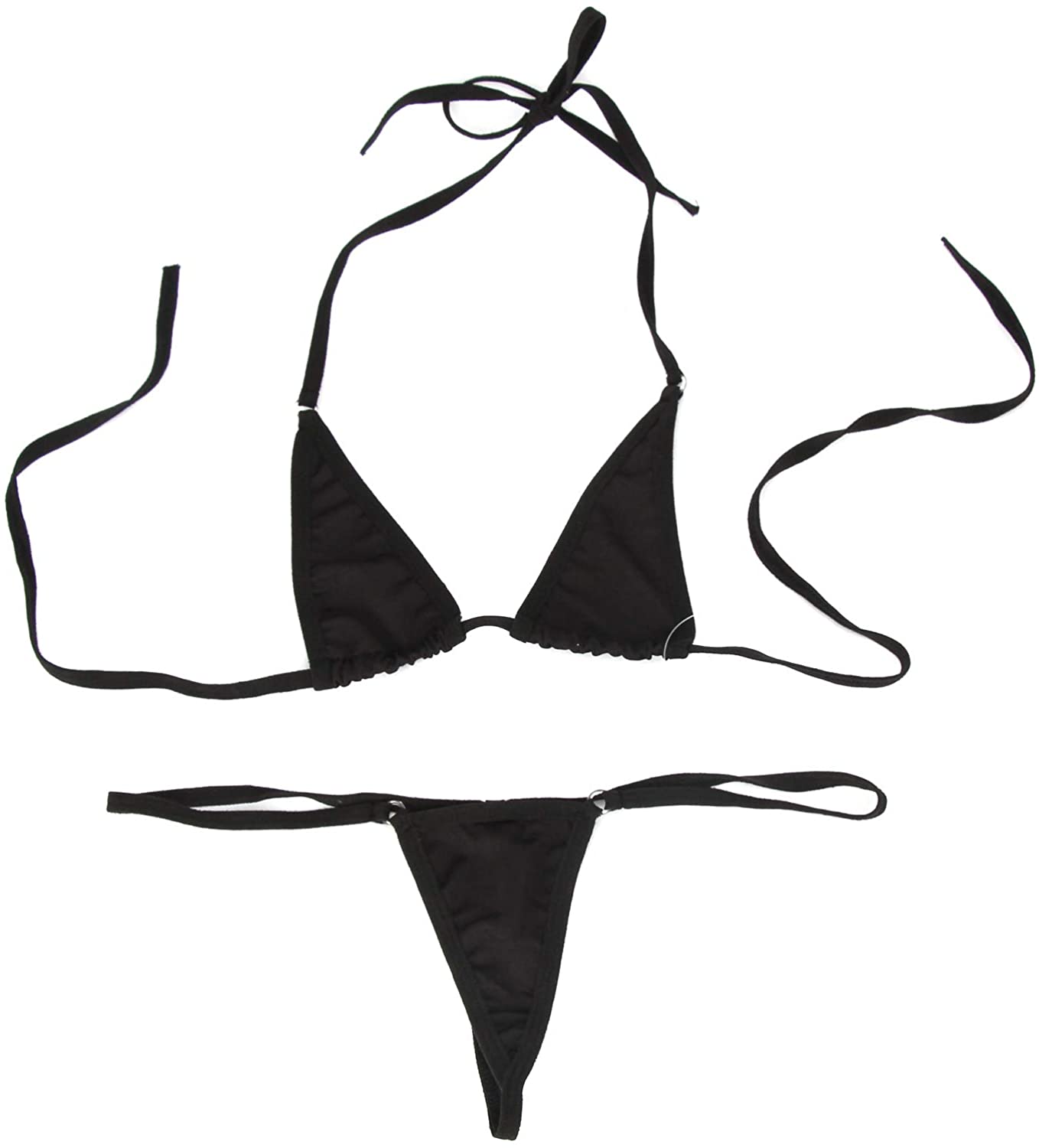 Price:$9.98 Sheer Extreme Bikini Halterneck Top and Tie Sides Micro Thong Sets (Black) : Clothing, Shoes & Jewelry
