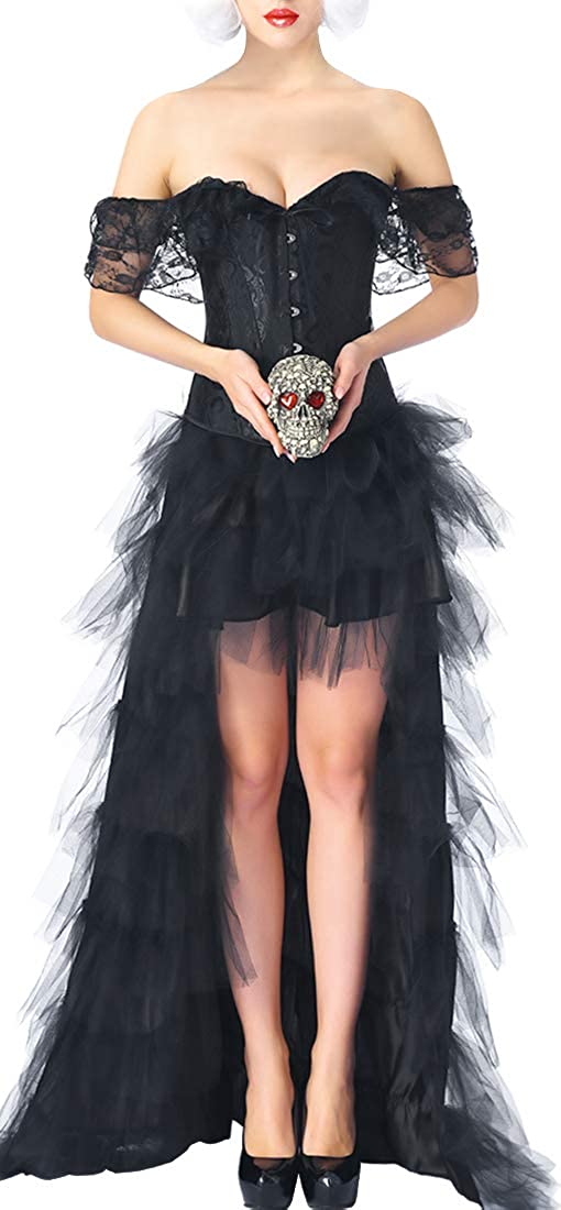 Price:$32.98 World Women's Gothic Corset Off Shoulder Bustier Steampunk Top Prom Skirt(XL,Black) at Amazon Women’s Clothing store