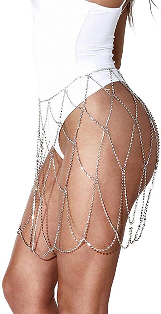 Price:$22.00 of East Women's Waist Chains Fashion Belts Body Rhinestone Hollow Out Jewelry Party Tights Beach Accessories Fishnet Waist Chains-Gold at Amazon Women’s Clothing store