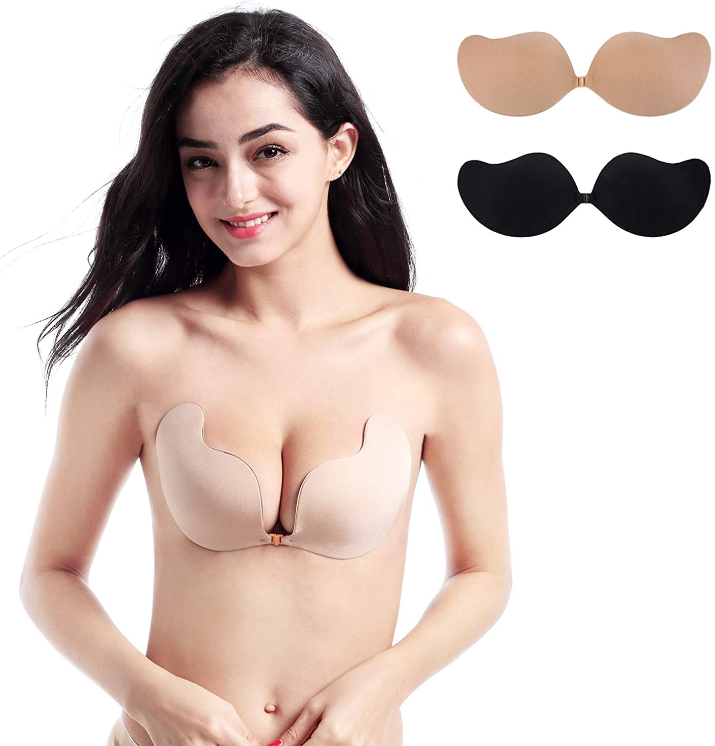 Price:$13.99 Backless Strapless Bra Sticky Bra Invisible Adhesive Bra for Woman Push up Bra-2 Pack Black at Amazon Women’s Clothing store