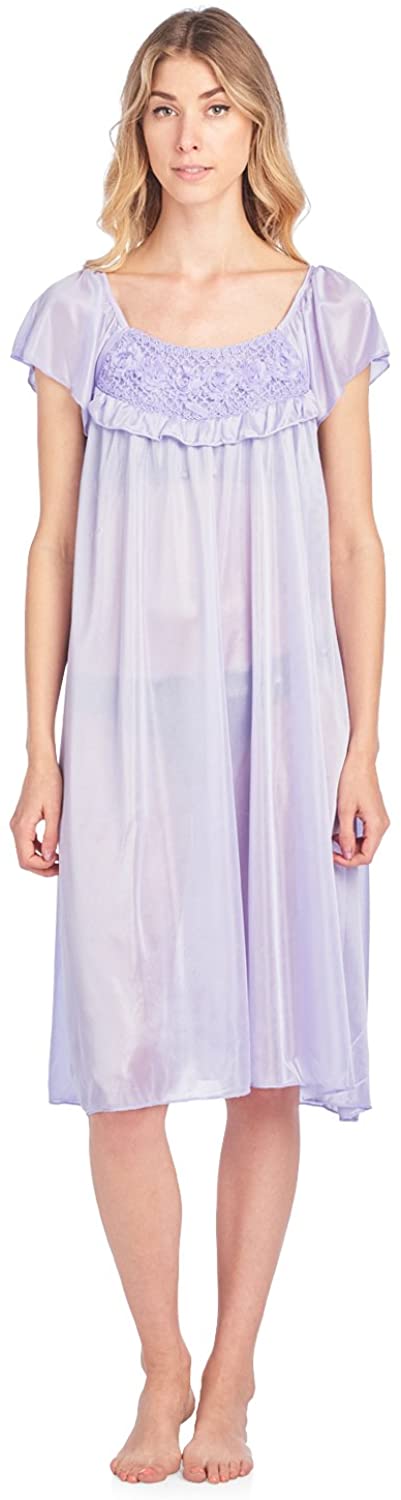 Price:$11.99 Nights Women's Cap Sleeve Flower Silky Tricot Nightgown at Amazon Women’s Clothing store