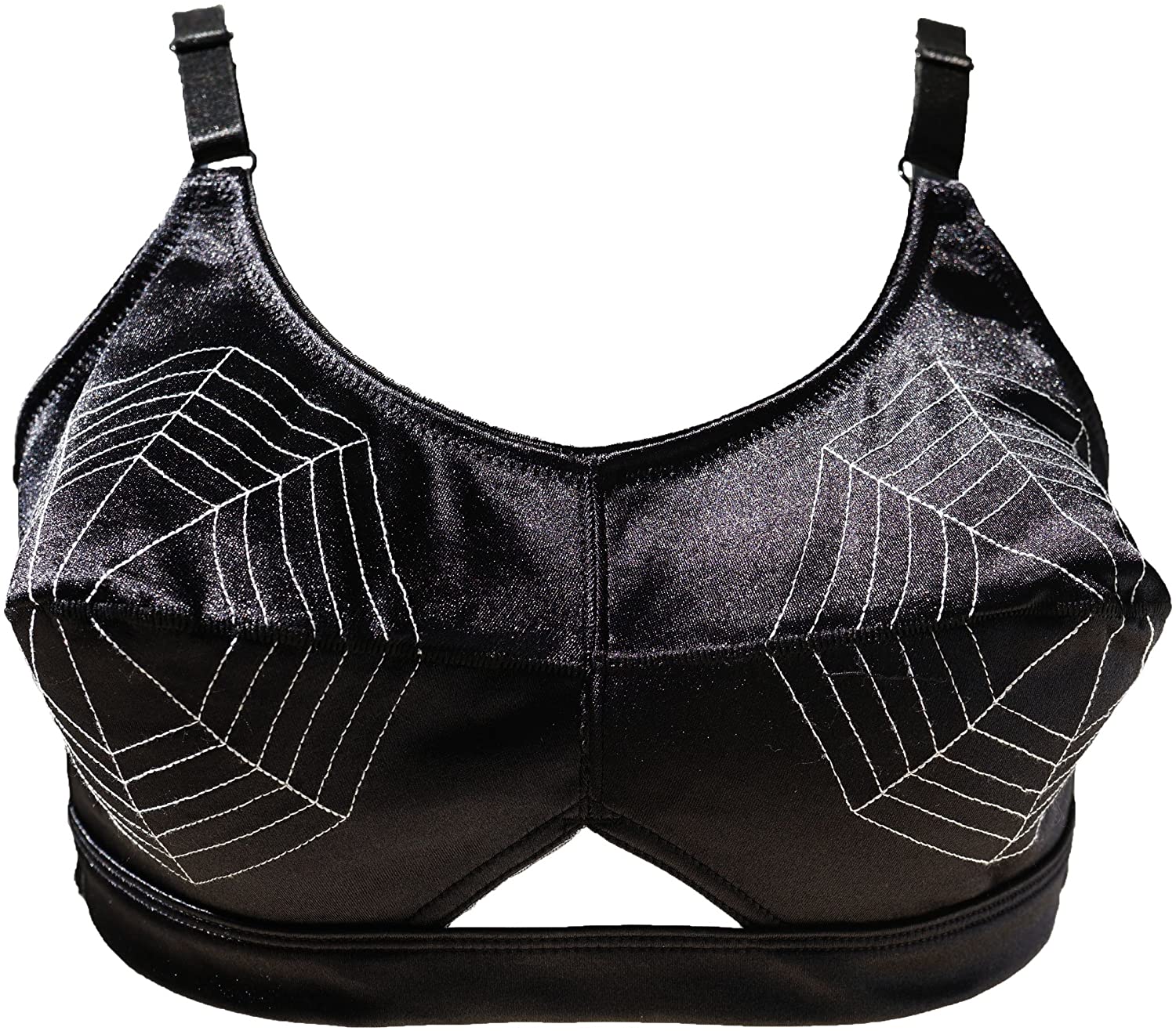 Price:$29.99 Women's Vintage Black Satin Spider Pattern Sexy Bullet Bra Pads Cone Bra BR2018 at Amazon Women’s Clothing store