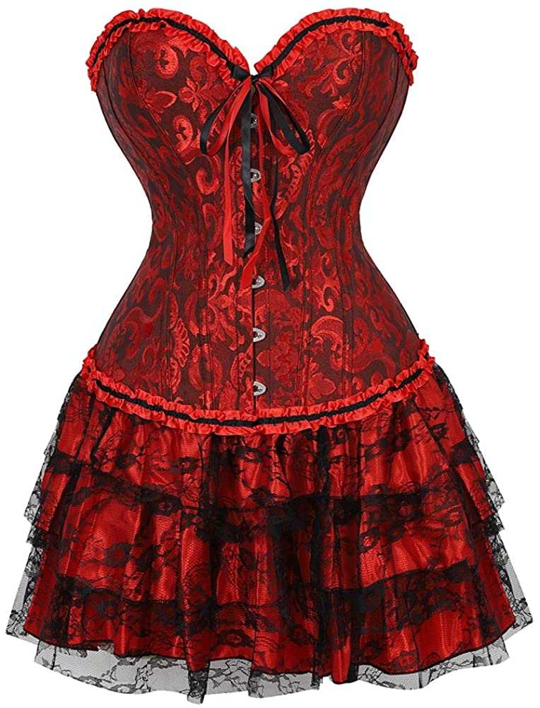 Price:$41.99 for Women's Black Red Corset Overbust Top Printing Bustier Suits: Clothing, Shoes & Jewelry