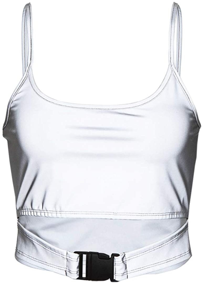 Price:$6.99 Women’s Sexy Metallic Cutout Crop Top Spaghetti Strap Tank Tube Top Bustier Cami for Dance Club Rave at Amazon Women’s Clothing store