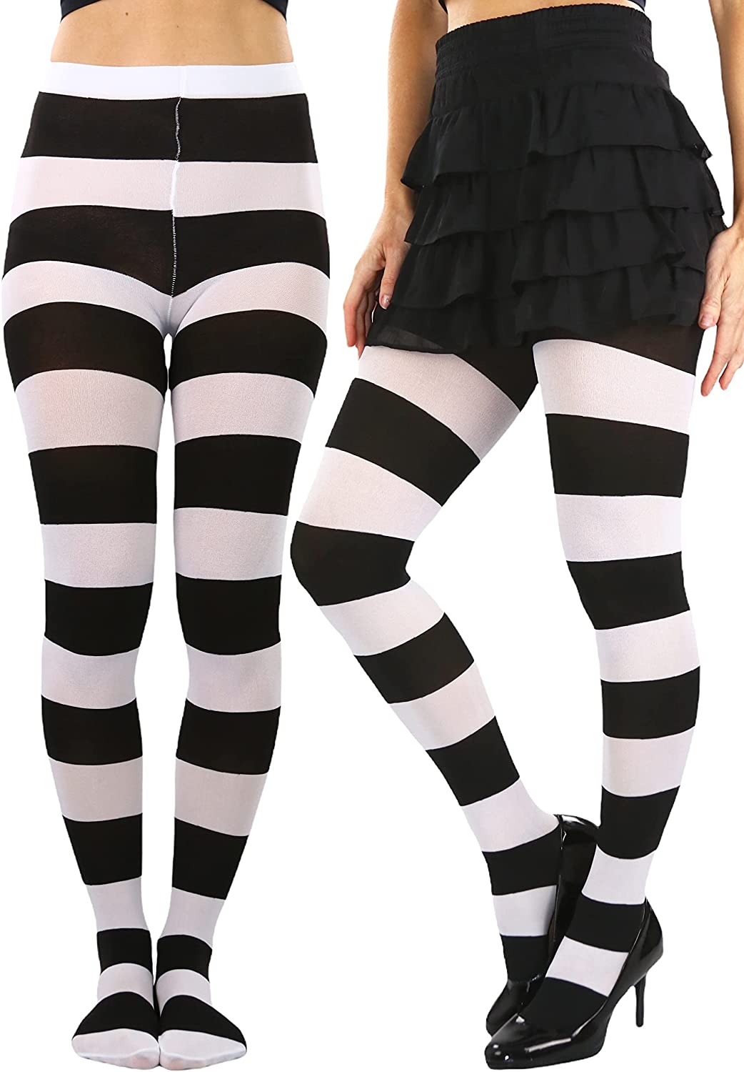 Price:$11.95 Women’s Wide Horizontal Contrast Stripe Tights Opaque Hosiery at Amazon Women’s Clothing store