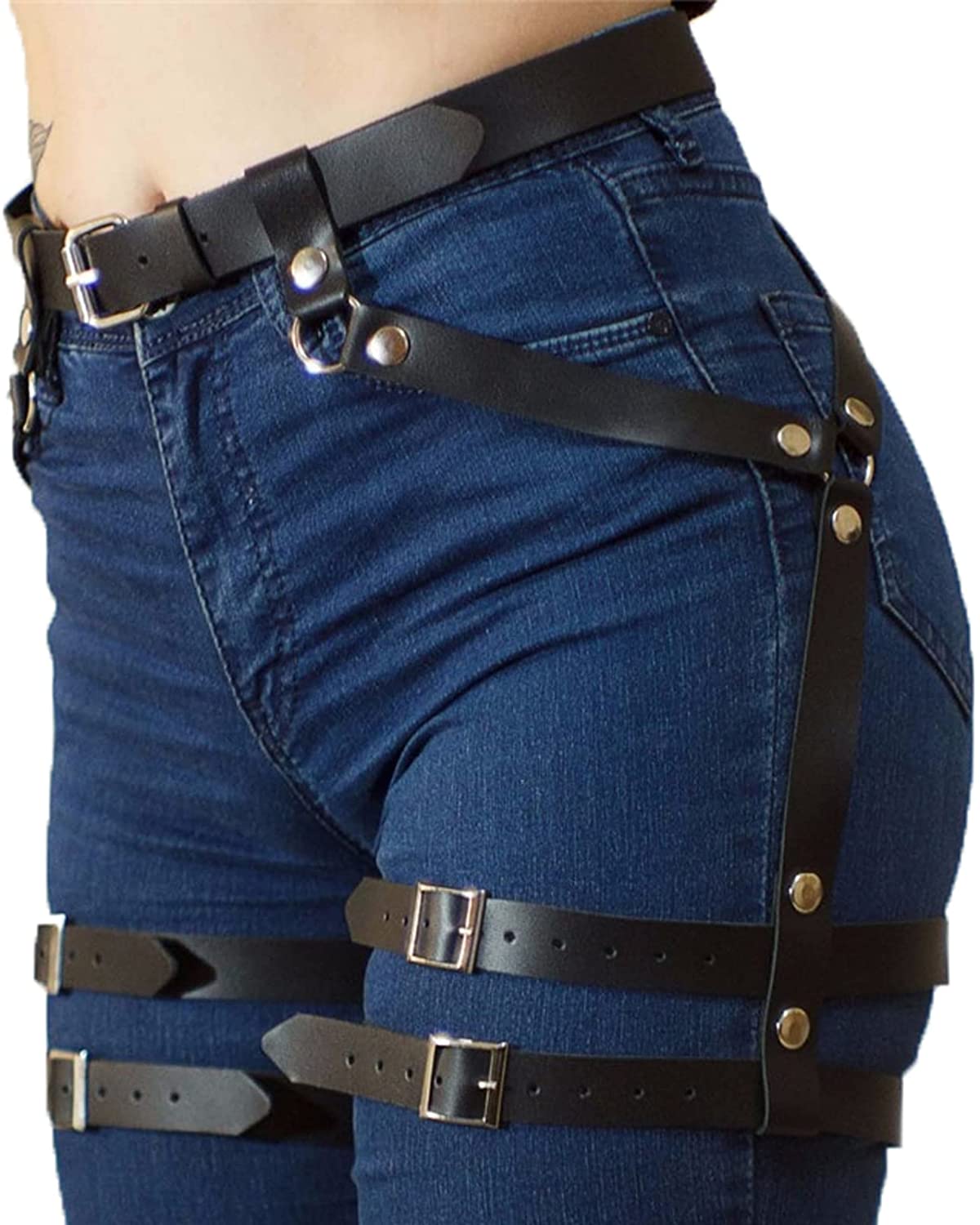 Price:$14.69 Leather Belly Waist Chain Belts Leg Belt for Women Girls Thigh garter Body Harness Accessories Jean Pant Waistband at Amazon Women’s Clothing store