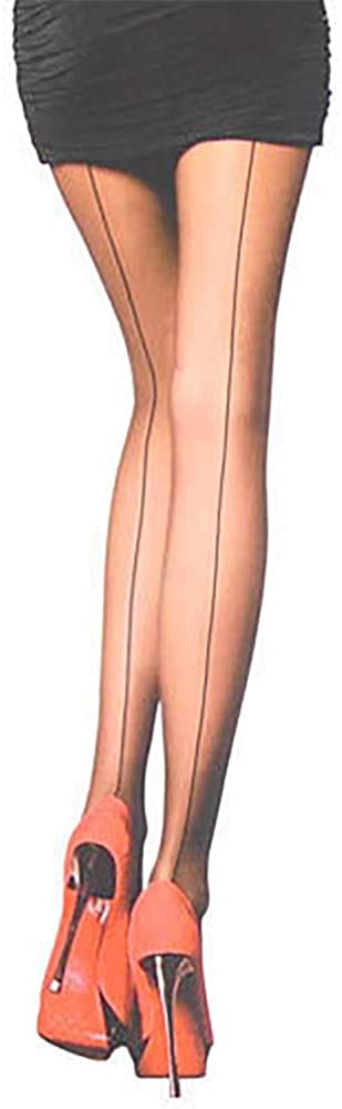 Price:$11.99 Back Seam Sheer Pantyhose Solid Reinforced Crotch Footed Tights Women Silk Stockings Retro Classic Hosiery (Nude+Black Line) at Amazon Women’s Clothing store