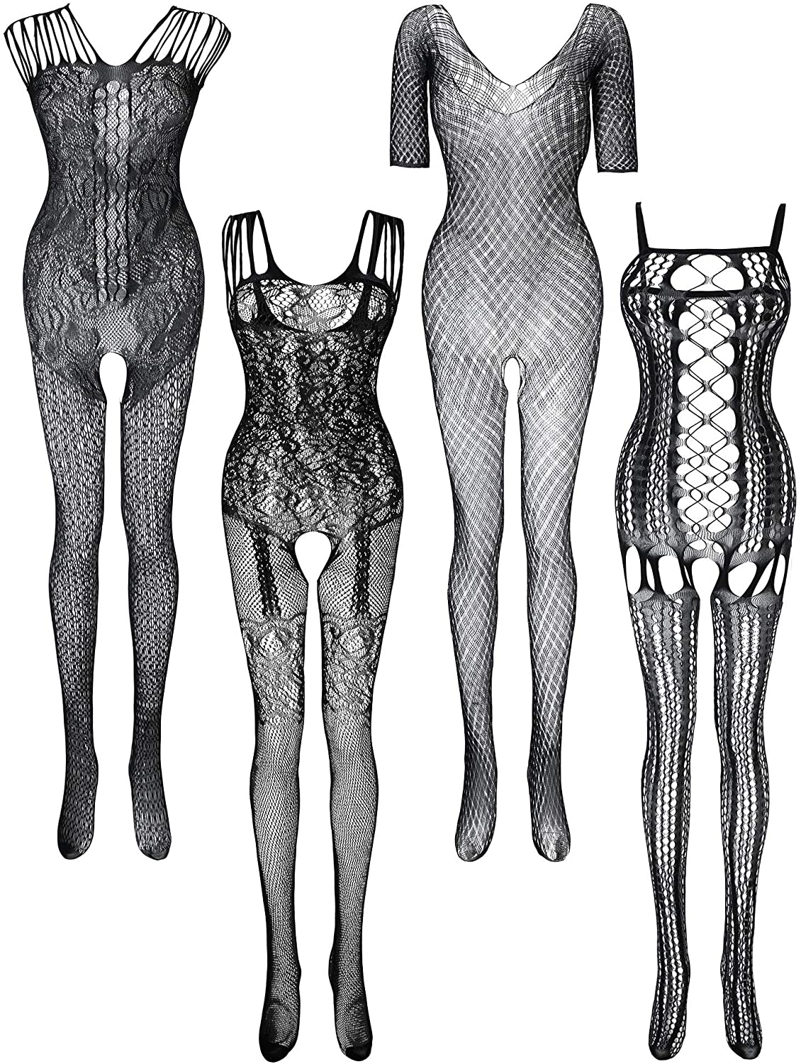 Price:$15.99 4 Pieces Women Mesh Lingerie Stockings Fishnet Dresses Hollow Fishnet Bodysuits: Clothing, Shoes & Jewelry