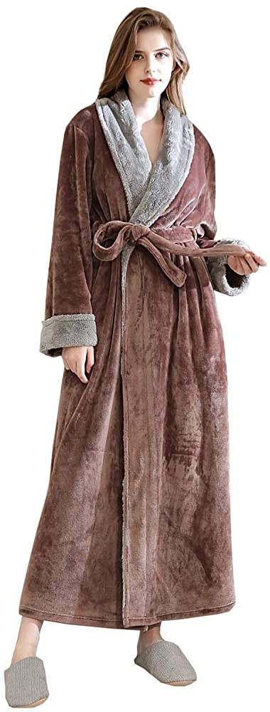 Price:$29.99 Long Fleece Robe Soft Fluffy Plush Bathrobe Nightgown Sleepwear Housecoats at Amazon Women’s Clothing store