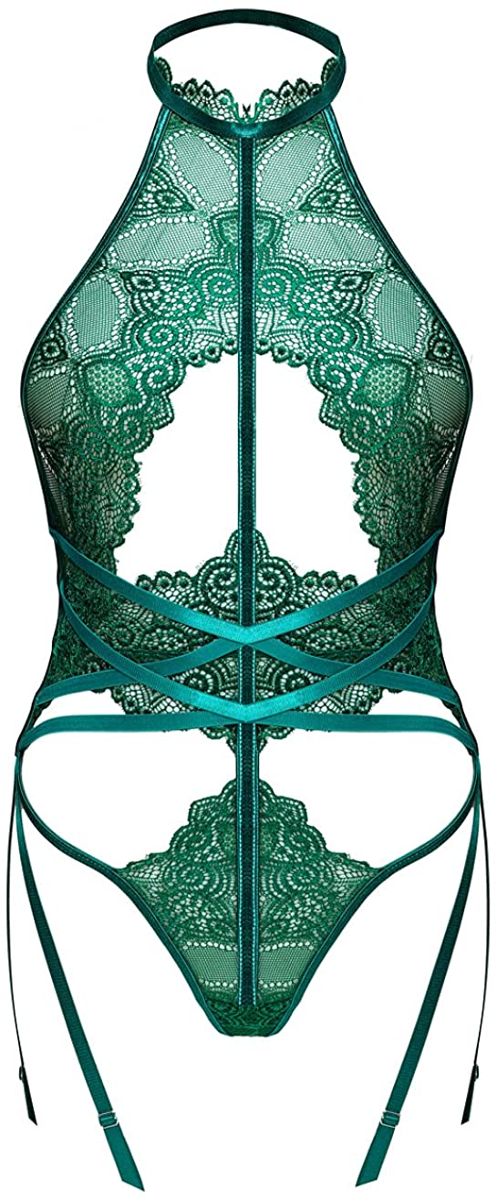 Price:$14.99 Sexy Lace Bodysuit Lingerie with Garter Belt Lace Floral Front High Neck Backless Teddy One Piece Bodysuit Lingerie: Clothing, Shoes & Jewelry