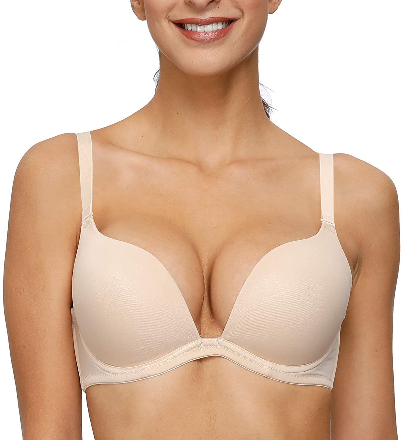 Price:$17.99 Women Push up Plunge Bra Comfort Padded T-Shirt Bra Add One Cup Convertible Straps at Amazon Women’s Clothing store