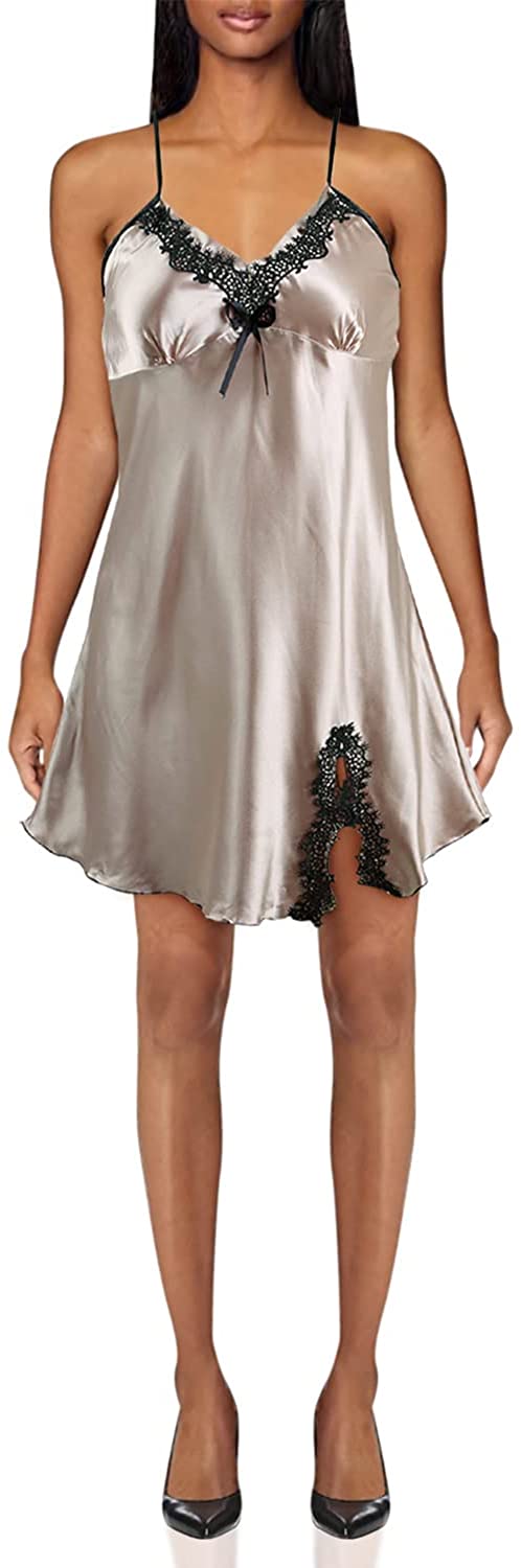 Price:$15.99 Women Sexy Satin Lace Trim Sleepwear Nightgown Pajama Slip Dress at Amazon Women’s Clothing store
